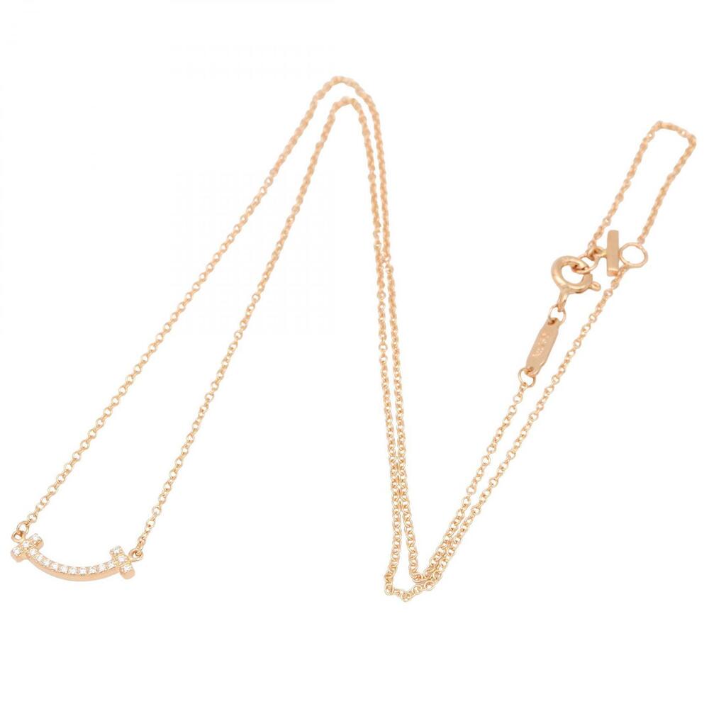 Tiffany Co T Smile Diamond Necklace Pink Gold Diamonds Clear Silver